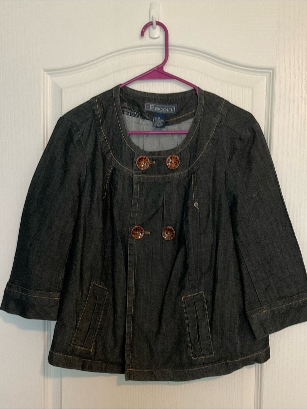 Baccini Denim Double-Breasted Jacket with Leopard print Buttons